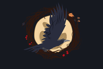 Sketch of flying raven. Hand drawn illustration converted to vector. 
