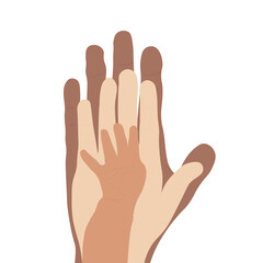 Flat illustration about family togetherness, diversity in family relationship, acceptance and toleration. Different sizes and colors hands together to represent unity and diversity.