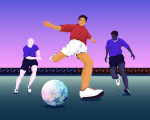 soccer player kicking a ball during a football match