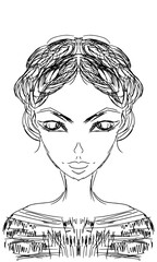 Girl, model with French braid around the head, sketch, coloring