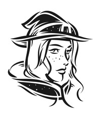 Pretty witch, portrait in black and white