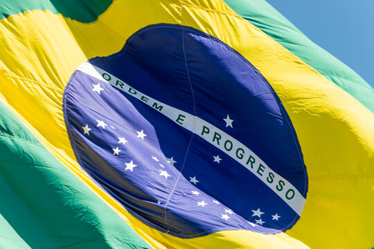 Brazilian flag outdoors in Rio de Janeiro.