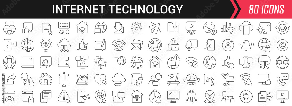 Poster internet technology linear icons in black. big ui icons collection in a flat design. thin outline si