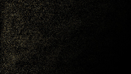 Fototapeta premium Golden magic glitter dust powder scattered particles on black background and texture luxury style