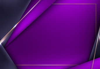 Abstract 3D modern template luxury style purple stripes with golden lines and lighting sparkles decoration design elegant background