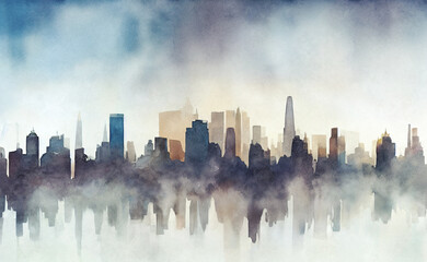 cityscape watercolor painting created with Generative AI technology