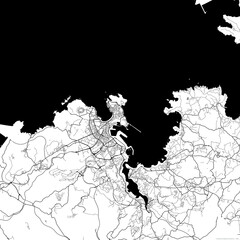 Area map of A Coruna Spain with white background and black roads