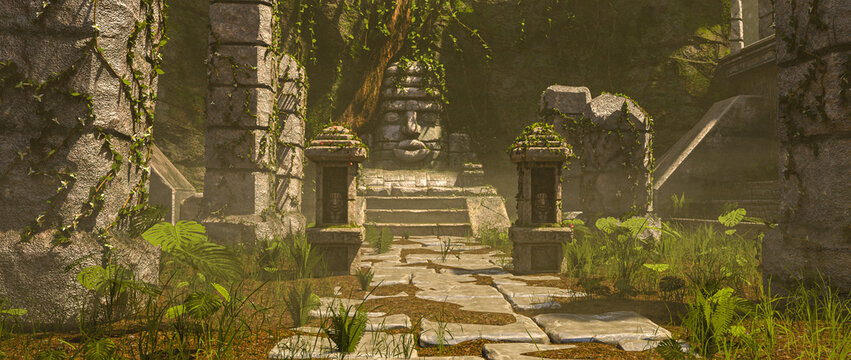 3D rendered mystic ancient aztec ruins