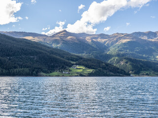  Landscape of lake Reschensee in South Tyrol, Italy