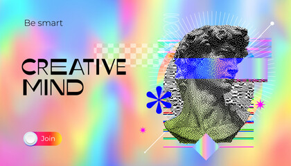 Creative mind. Brainstorm or creative idea, smart concept with pixel David surrounded abstract geometric shapes