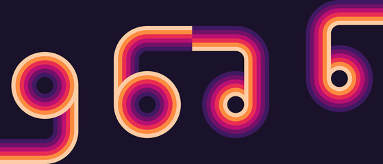 ring art round style sticker positive circle retro vibes chrome drawn vintage circus beam stripe 1940 1950 1960 1970 1980 banner