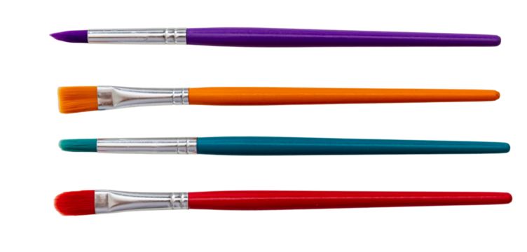 Paint brush set isolated cutout transparent background, PNG. Painter colorful paintbrush, art and creativity.