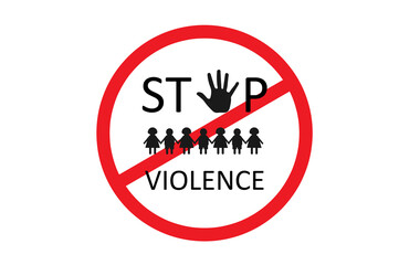 Frightened sad girl and boy holds hands, restricting gesture, stop symbol. Violence, abuse against children.
