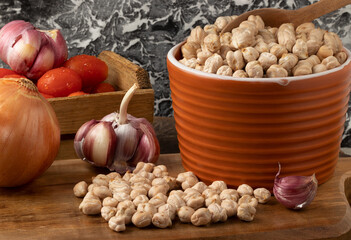 Chickpea in a bowl. Healthy food concept.