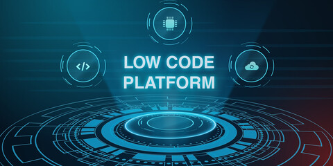 Digital low code software development technology idea. Digital background idea