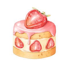 Watercolor Strawberry Cake illustration