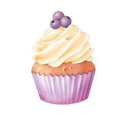 Watercolor Bluebarry Cupcake