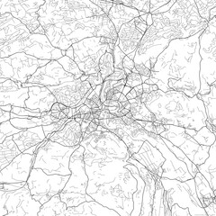 Area map of Bern Switzerland with white background and black roads