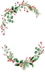Christmas watercolor wrearh clipart - 536325584