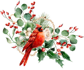 Christmas watercolor arrangement - 536325746