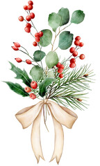 Christmas watercolor bouquet clipart