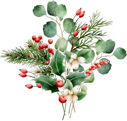 Christmas watercolor bouquet clipart - 536325918