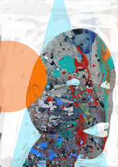 Mixed media portrait in combination with graphical forms, made in Adobe Photoshop