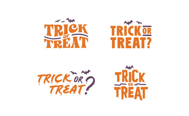 Fototapeta na wymiar Trick or Treat lettering design with flying bats. Halloween card or banner spooky design.