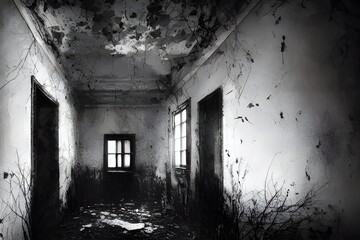Obraz premium A ruined asylum, spooky and haunted. 