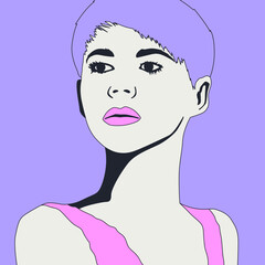 Fashion minimal illustration. Stylish Party Girl. Trendy hairstyle