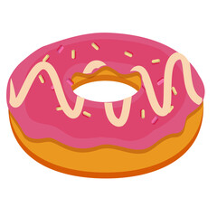 Pink donut with topping isolated on white background