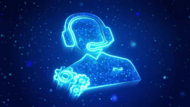 Technical Support Digital Technology Virtual Screen HUD Hologram Hi Tech Loop concept. employee communicates professional support and online security. Center Customer Service Internet Business.
