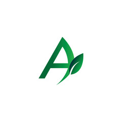 Alphabet A letter Design, A Leaf Green Nature Creative Typography Vector Template Symbol Modern Logo