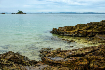 Views of a beach on Kapas Island in the Marang District in Malaysia.