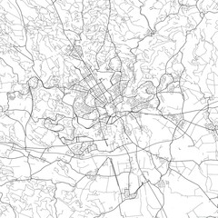 Area map of Brno Czech Republic with white background and black roads