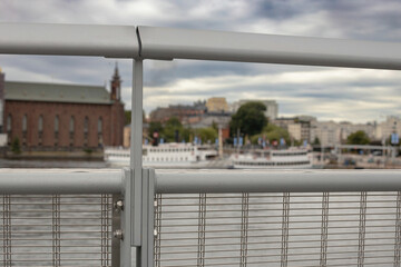 details of a fence in front of a port in Stockholm