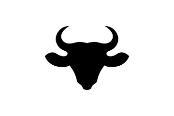 Vector black bull sign isolated on white background. Cow head flat logo. Buffalo face symbol. Meat steak mark. Natural milk sticker. Farming cartoon logotype