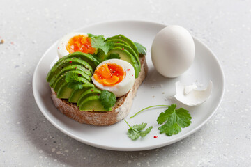 breakfast avocado sandwich with boiled egg