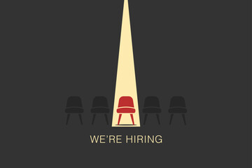 Hiring and recruitment poster or banner vector concept in minimalist style with CHAIR . Symbol of vacancies, job offers, career development, job advertisement