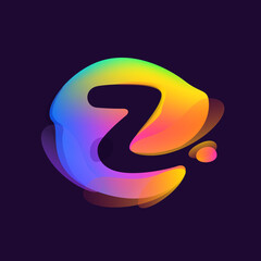 Z letter logo in multicolor gradient splash blot. Negative space splash icon.