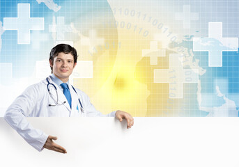 Doctor with banner