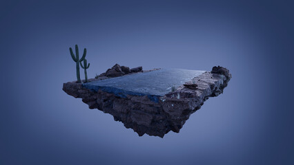 Amazing fantasy scenery with asphalt road floating islands at the night, desert concept.