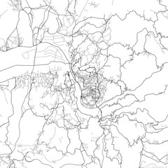 Area map of Coimbra Portugal with white background and black roads