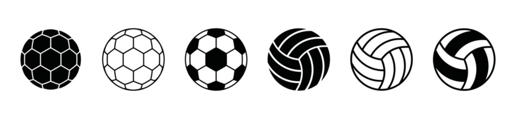 Football and volleyball. Sport balls icon vector. Soccer ball symbol illustration, sign silhouette.