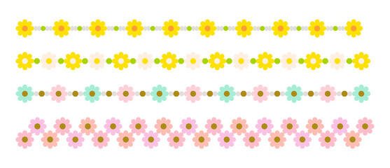 Set of decorative border lines in cute designs of daisy flowers and bead patterns. Jewelry, accessories, fashion decoration.