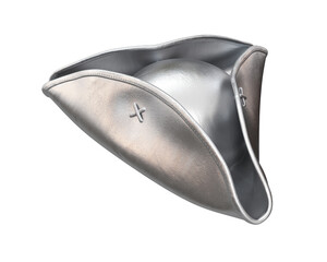 Silver pirate hat on a white background, 3d render