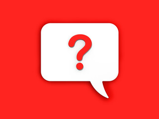 Red question mark on a white message board. Emergency signal. Question notification. Message on a red background. Horizontal image. 3D image. 3D rendering.