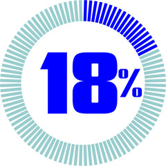 18 Percentage with Round Pie Chart.  Economy, medical, sport and speed concept	