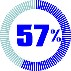 57 Percentage with Round Pie Chart.  Economy, medical, sport and speed concept	