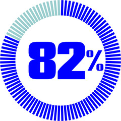 82 Percentage with Round Pie Chart.  Economy, medical, sport and speed concept	